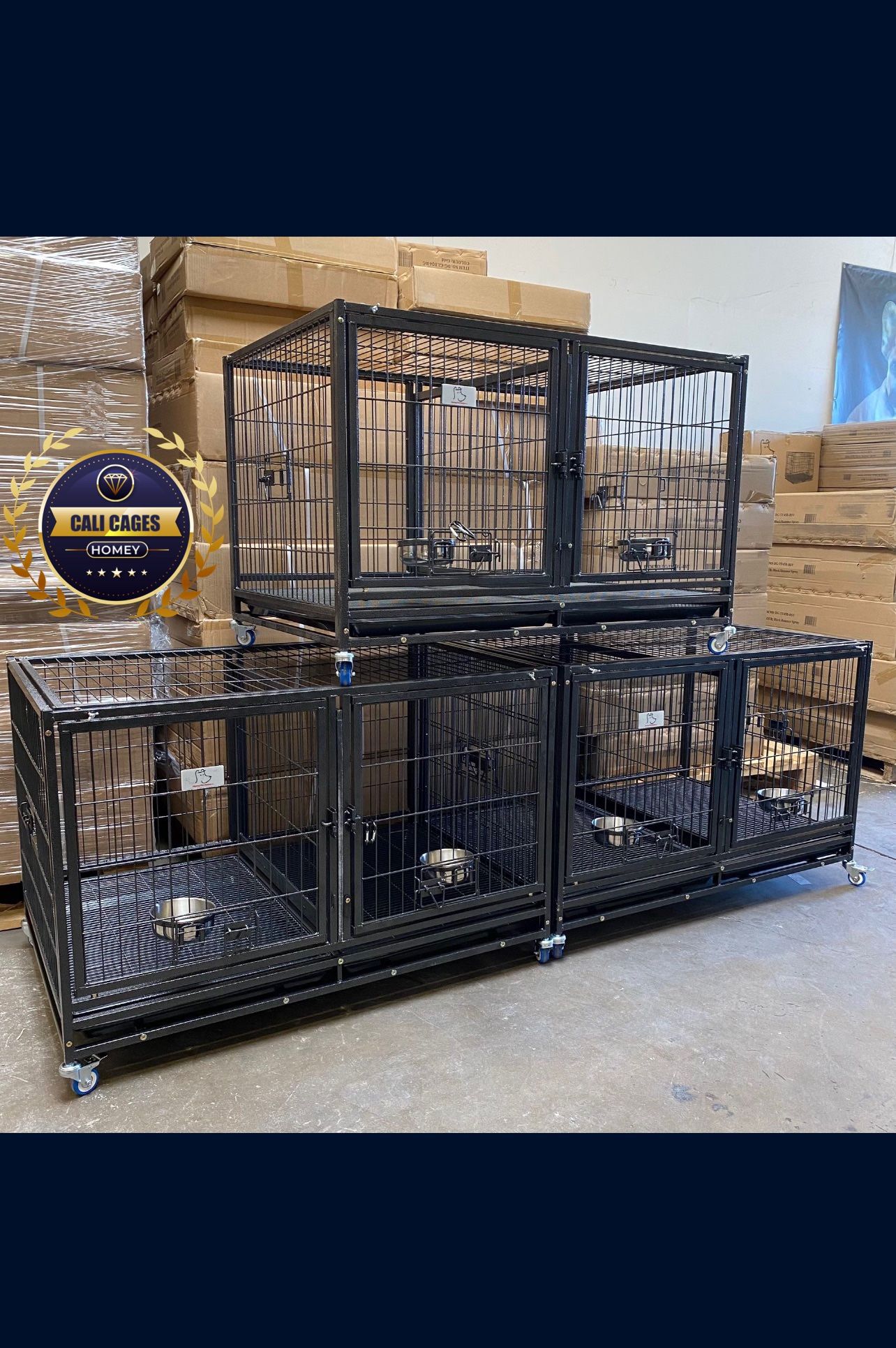 Dog Pet Cage Kennel Size 43” With Divider Feeding Bowls And Trays Set Of 3 Cages New In Box 📦