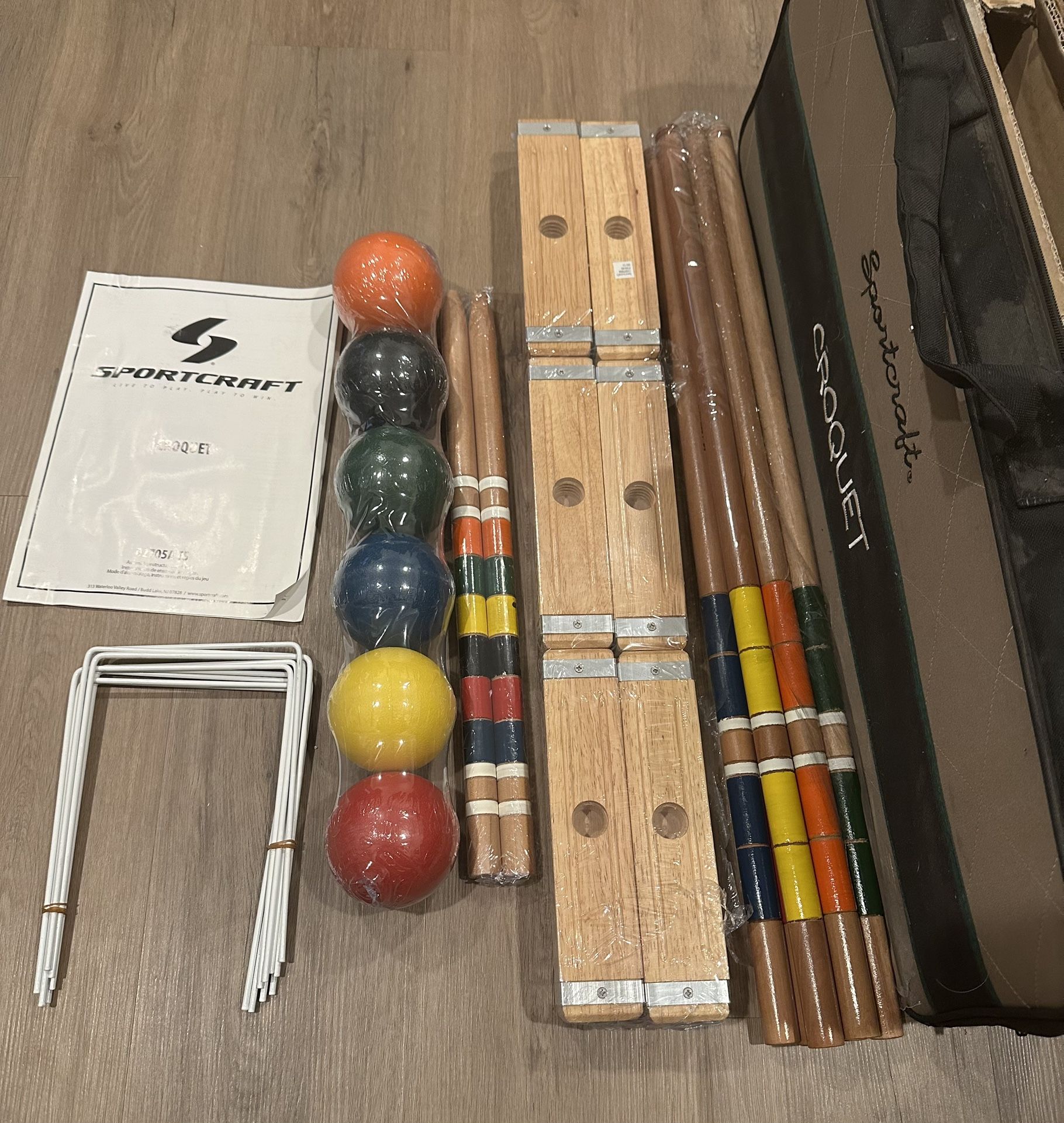 Sportscraft Traditional 6 Player Square Heads Croquet Mallets Set In Carrying Case, New