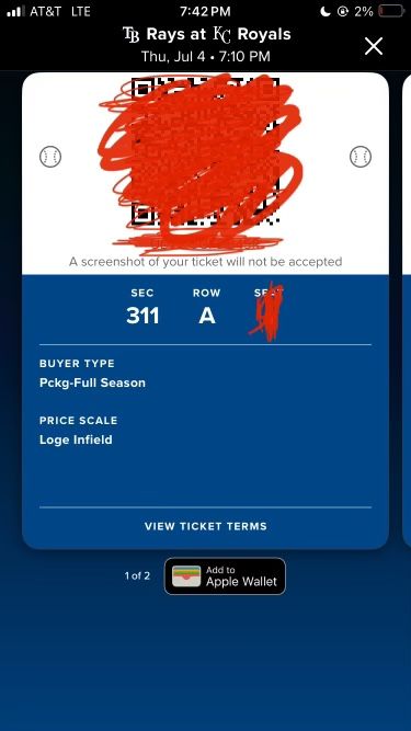 2 First Row Tickets to Royals vs Rays July 4th!
