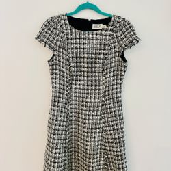 ELIZA J Black Ivory White Plaid Fringe Dress.  Sz 6
