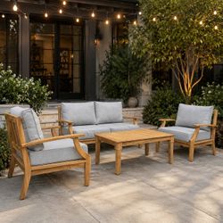 New Grade-A Teak 4-Piece Outdoor Deep Seating Set - Loveseat, 2 Chairs, Coffee Table - Mila by JRS Patio SD
