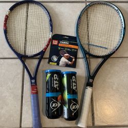 Set Of 2 Wilson Pro Tennis Rackets And 6 Balls And Strings