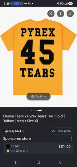Denim Tears/Pyrex Collab Men's Gold & Black Graphic Tee. Size Large