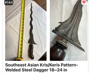 Southeast Asian Kris/Keris Pattern-Welded Steel Dagger 18-24 in
