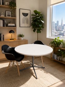 Modern Round Table and 2 Black Chairs