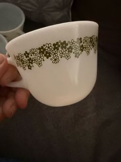 Vintage Pyrex Crazy Daisy Spring Blossom Milk Glass Coffee Mugs - Set of 4