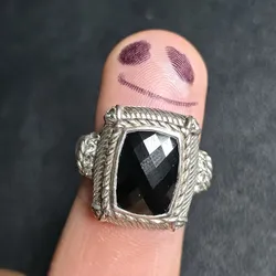 Judith Ripka Sterling Silver Black Onyx Ring Checkerboard CZ Accents Size 7.75