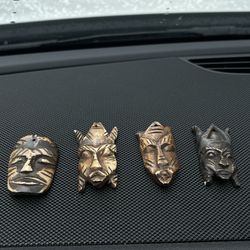 Lot Of 4 Hand Carved Engraved Erotica Mask Art Pendant Necklace