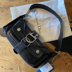Authentic Dior Flight Shoulder Bag Black Leather