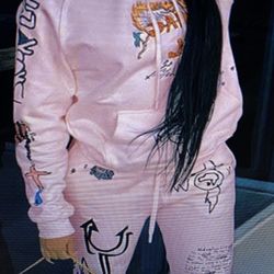 Beautiful Printed Pink Two-Piece Hoodies