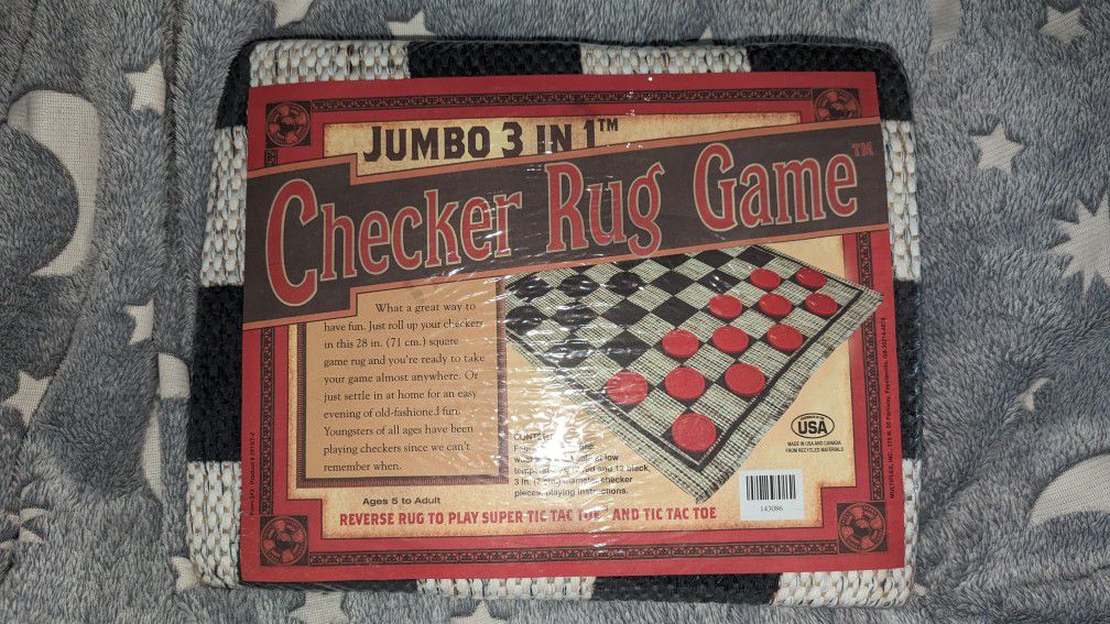New Jumbo 3 in 1 Checker & Tic-Tac-Toe Rug Game 28" Sealed
