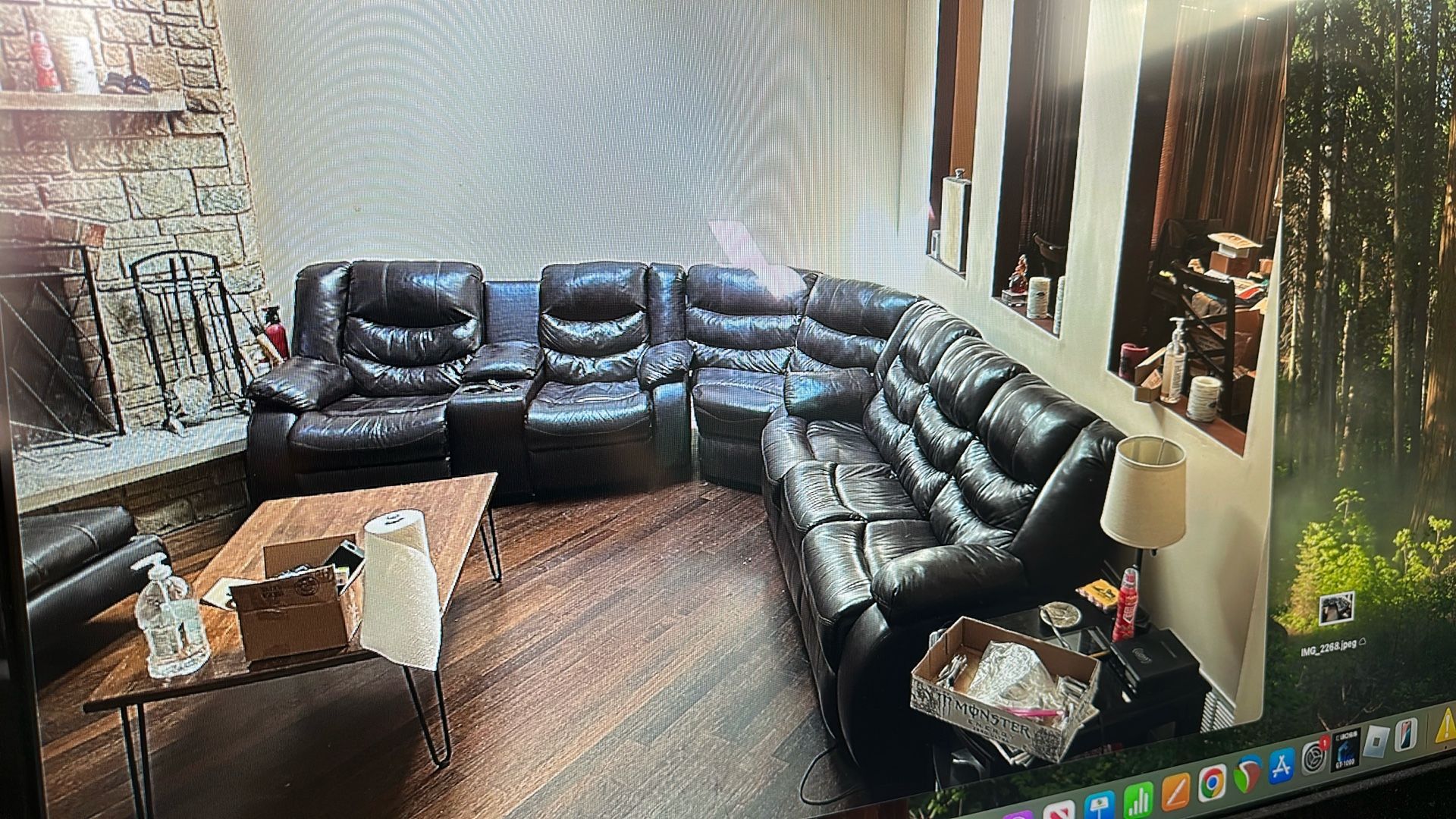 Leather Couch With 4 Mechanical Recliners