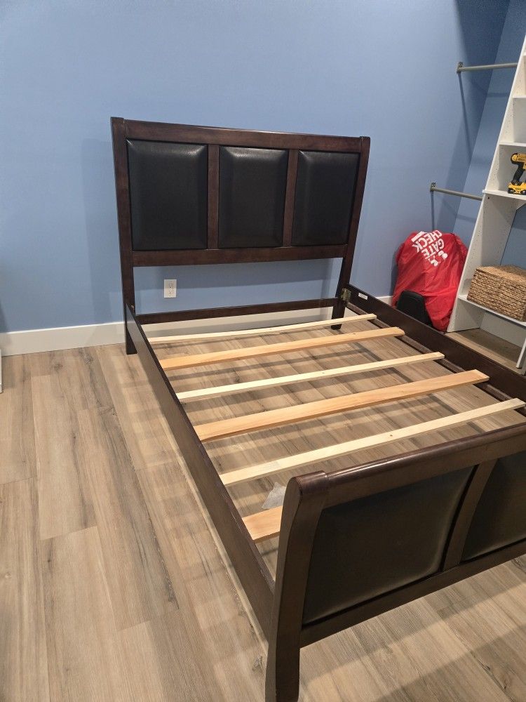 Queen Bed Frame- Solid Wood And Leather