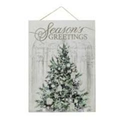 NEW Rustic "SEASONS GREETING" Wood Holiday HANGING Sign Christmas Decor 14.5" x 20".