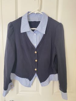 Women Navy Two in One Piece Blazer Blouse Shirt Size M