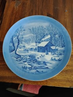 Vintage Currier & Ives Home in the wilderness collector plate 8"