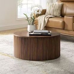 Walnut Wood Storage Round Coffee Table
