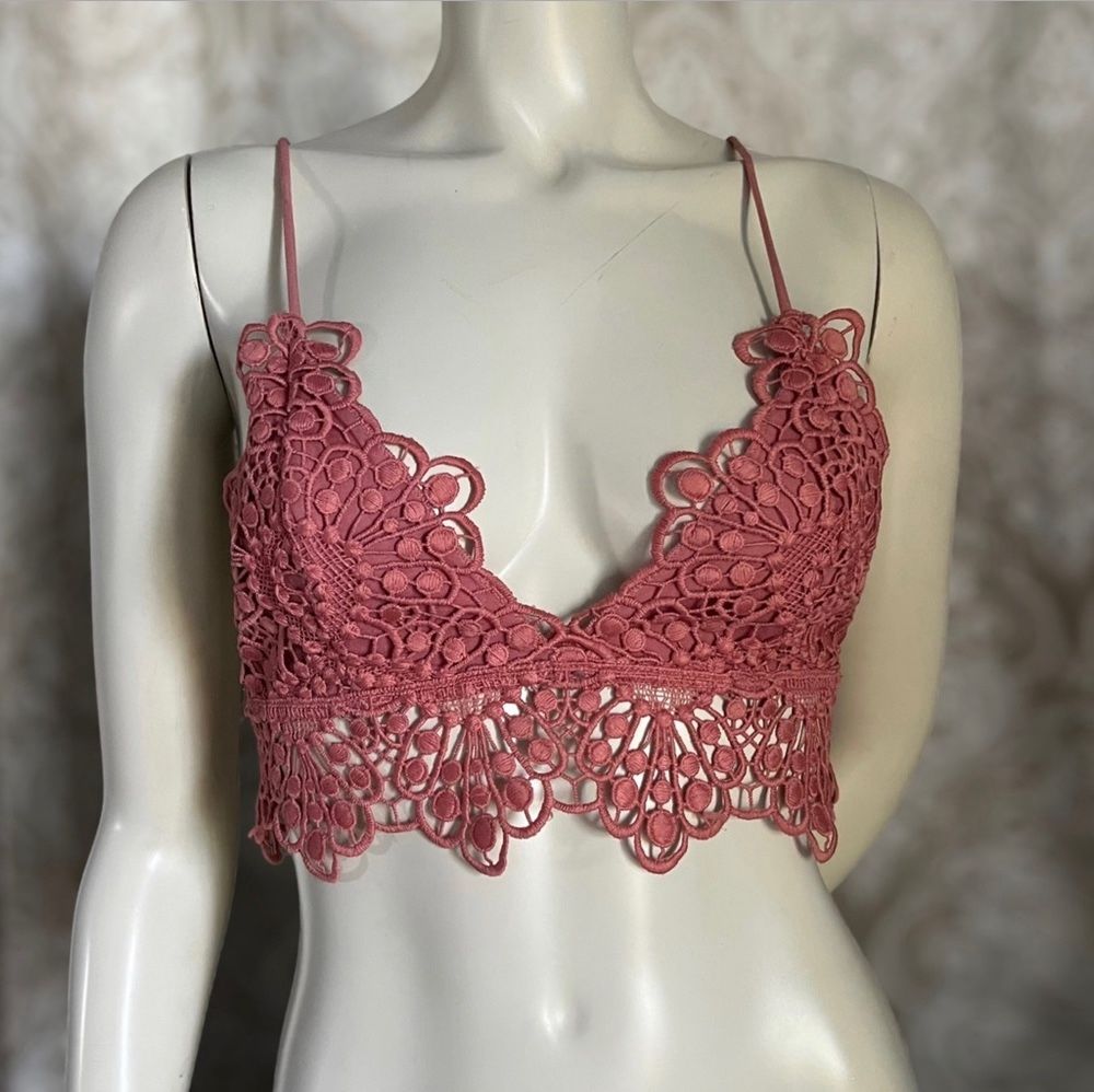 Forever 21 Crocheted Bikini Top Womens Burnt Coral Tie Bohemian Hippie Bralette Size S
