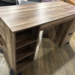 Wooden Desk w/ Storage + Dual Monitor Stand