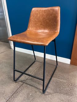 Set of 3 Modern Counter Height Bar Stools – Brown Faux Leather