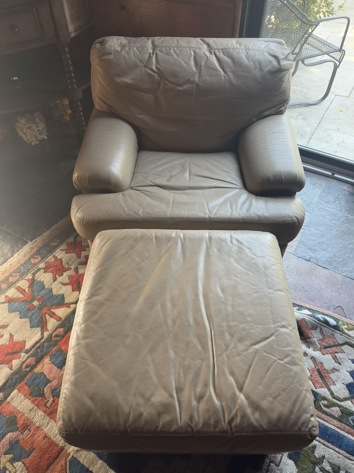 Vintage Leather Armchair with Ottoman