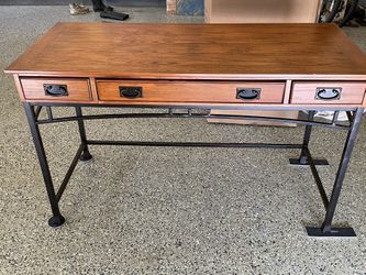 Distressed Oak Table Computer desk, with Keyboard Tray and Hutch