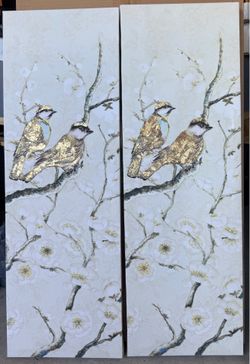 Bird and Blossom Canvas Wall Art Set of 2