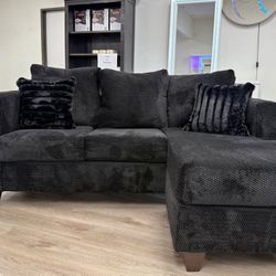 NEW IN BOX - Black Fabric Reversible Sectional  Finance Available $54 Down Pmt