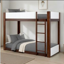 Twin/twin size white bunkbed with orthopedic mattress included