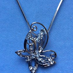 Crystal Detailed Butterfly Necklace On Snake Chain *Ship Nationwide Or Pickup Boca Raton
