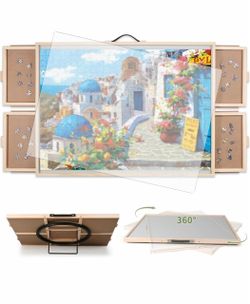 1500 Pieces 2-in-1 Tilting & Rotating Puzzle Board, Portable Puzzle Table with 4 Drawers Cover,34.25" x 25.2" for 1500 Pieces, Medium-1500