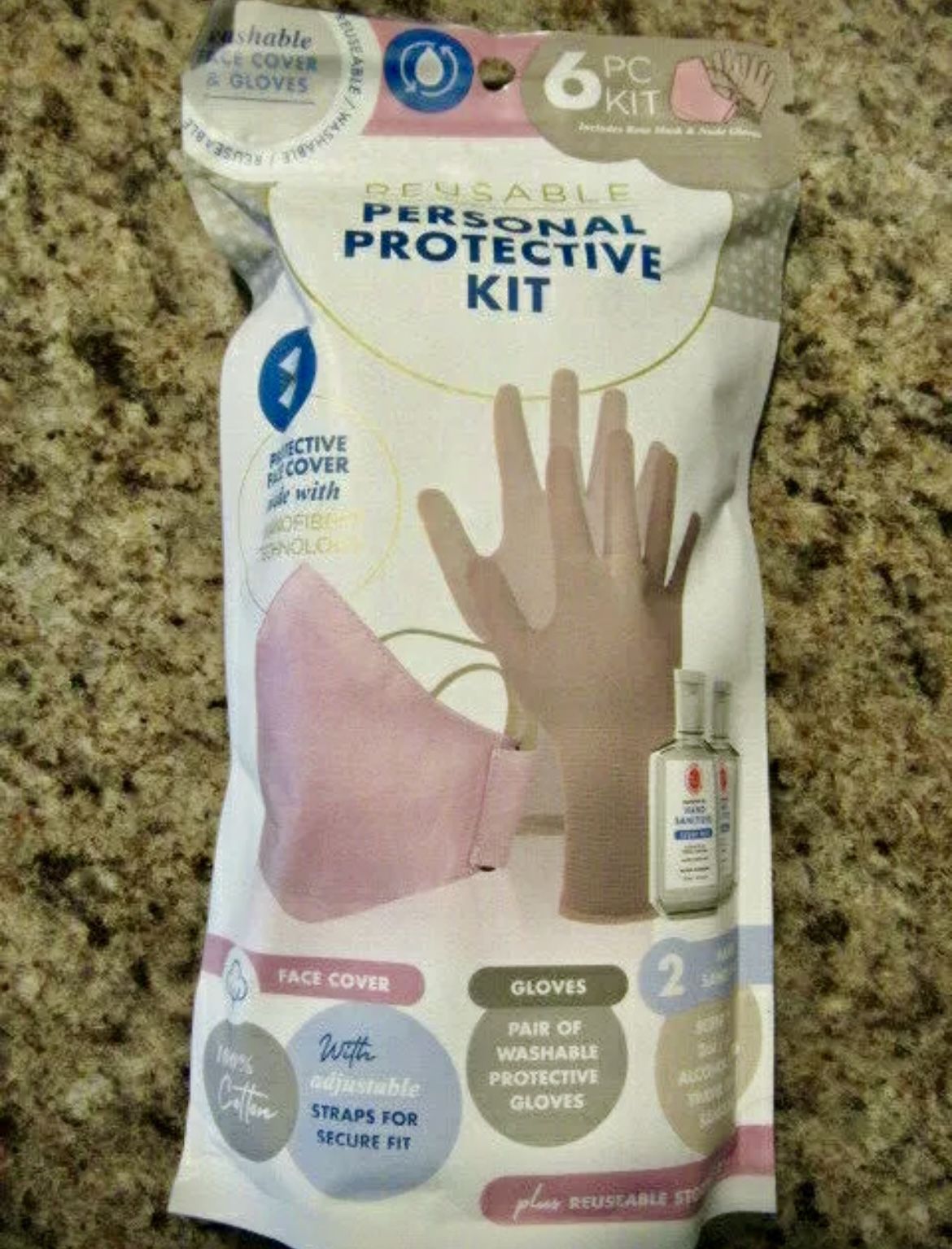 6 pc Personal Protective Kit Sealed Washable Reusable car office school, Pink & Black