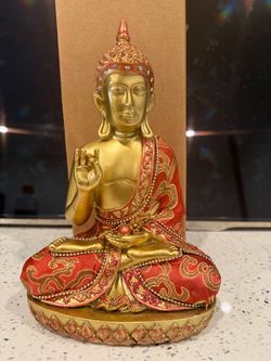 Gold and Red Seated Buddha Statue
