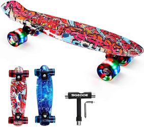 Skateboard 22 inch Mini Cruiser Penny Board with LED Light Up Wheels