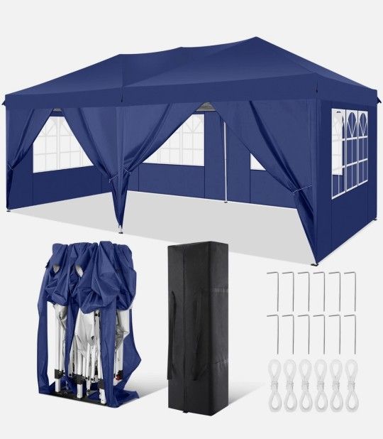 10'x20' Pop Up Party Tent Gazebo Wedding Canopy with 6 Sidewalls, White