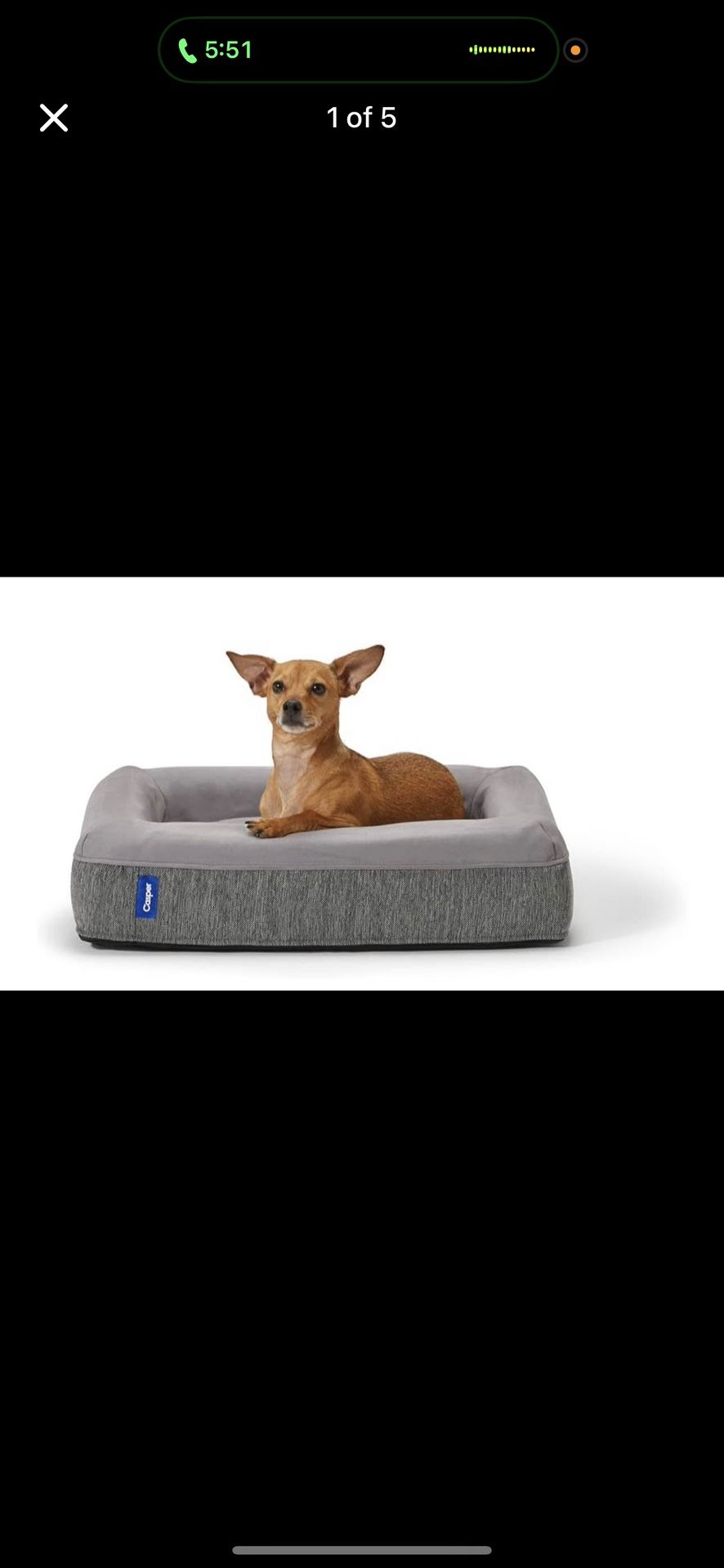 Casper Dog Bed, Plush Memory Foam, Medium, Gray, 25.0"L x 33.0 "W x 6.0"