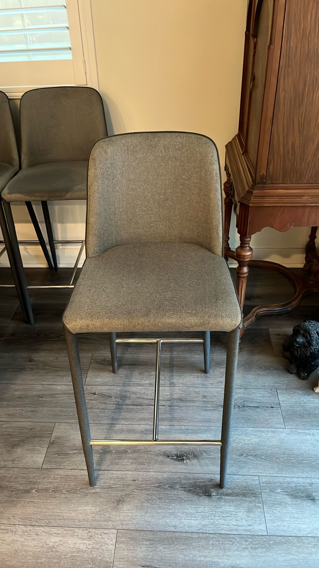 4 Tall Bar Stools - Gray Seat - Dark Gray/Blue Back And Legs