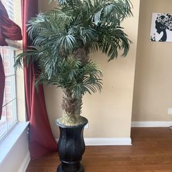 Large Faux Palm Tree with Decorative Black Pot (5+ Feet Tall)