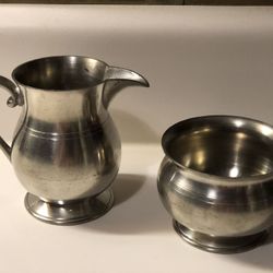 Woodbury Pewter Open Sugar Bowl & Creamer