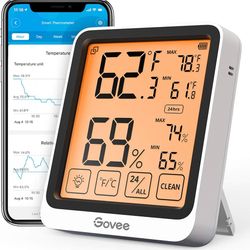 Govee Bluetooth Thermometer Hygrometer with 4.5 Inch Large Backlight LCD Touchscreen, Digital Temperature Humidity Monitor with App Alerts, 2 Years Da