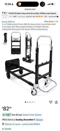 3-in-1 Folding Hand Truck, 660 lbs Heavy Duty