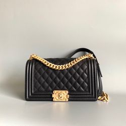 CHANEL Pre-Loved Navy Quilted Caviar Boy Bag Medium