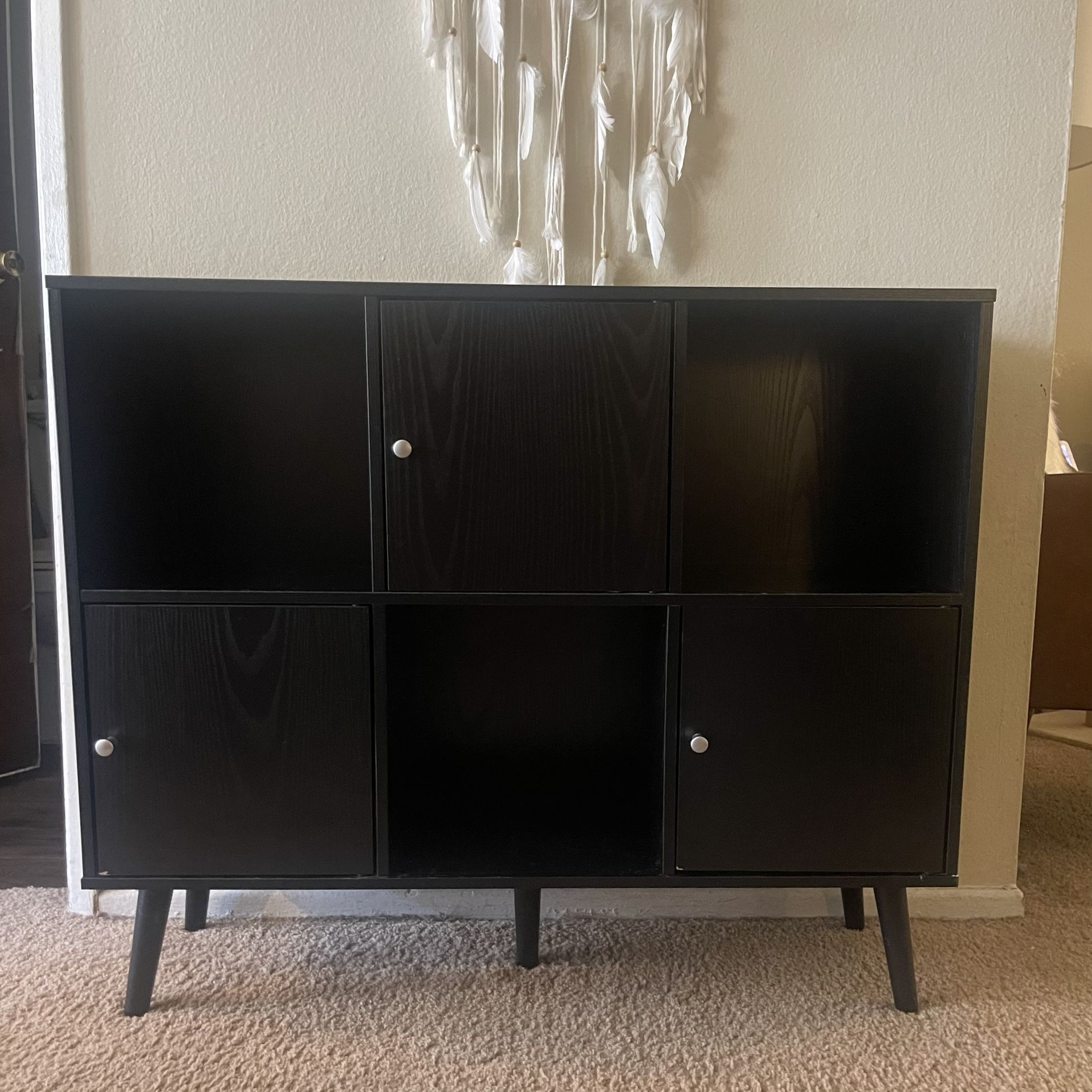 Breighton Modern Sleek Mid Century Home Xtra Storage Cube Organizer Sideboard Console Storage Shelves Table with 3 Cubbies and 3 Cabinets