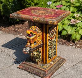 Rare Unique Hand-Carved Wood Pedestal Table – Imported Style