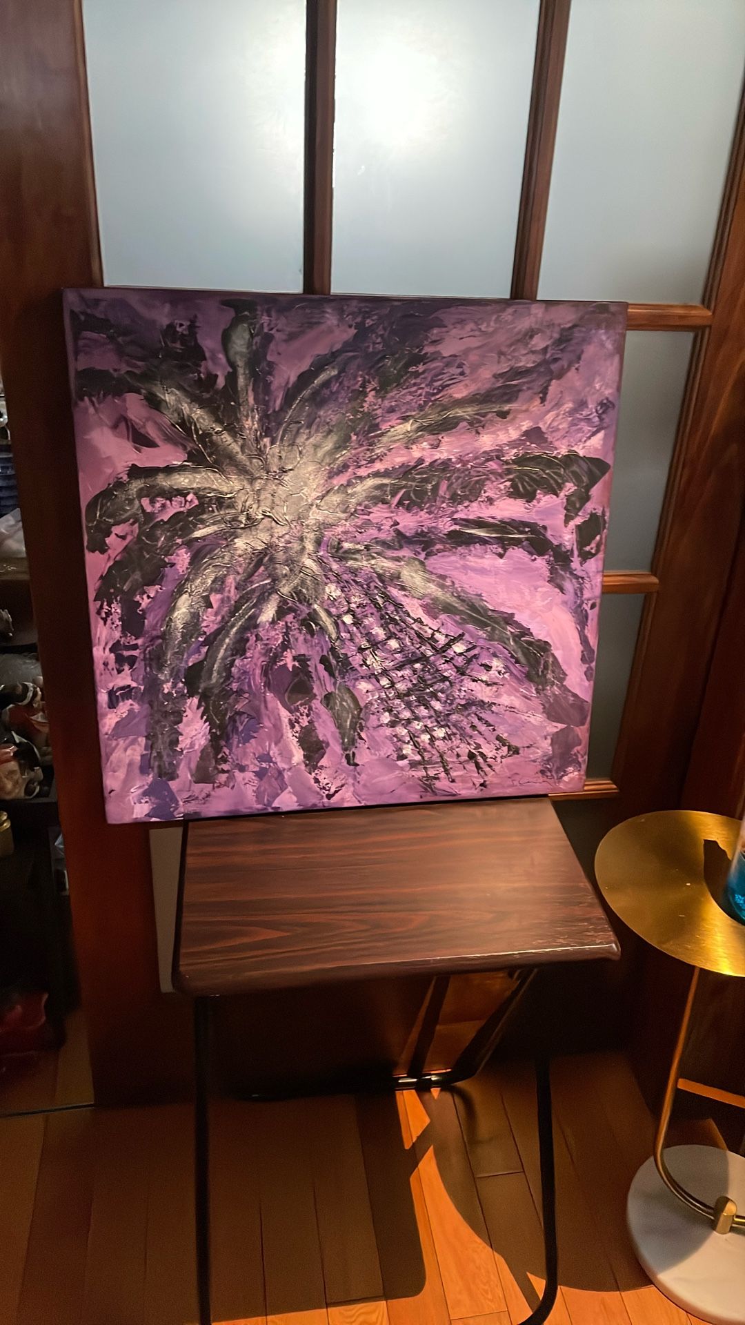 Oil On Canvas Abstract Painting 24/24 Signed Unknown Artist