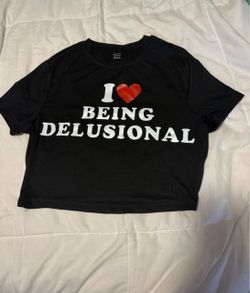 I Love Being Delusional Black Crop Tee