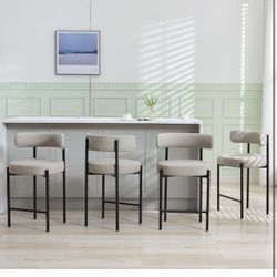 ❤️ Counter Height Bar Stools Set of 4  24'' Faux Leather Bar Stools with Back, Mid-Century Modern Bar Chairs for Kitchen Island, Dining Room, Vegan Le