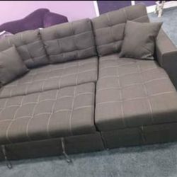 2pcs Sectional Sofa w/ storage chaise & pullout bed