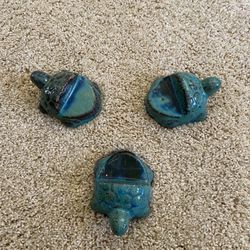 Three Green/Teal Ceramic Turtles For Plant Stand/Pot Holder Garden Decor