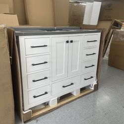 Bathroom Vanity Cabinet 48” Solid Mango Quartz Top With Sink And Backsplash